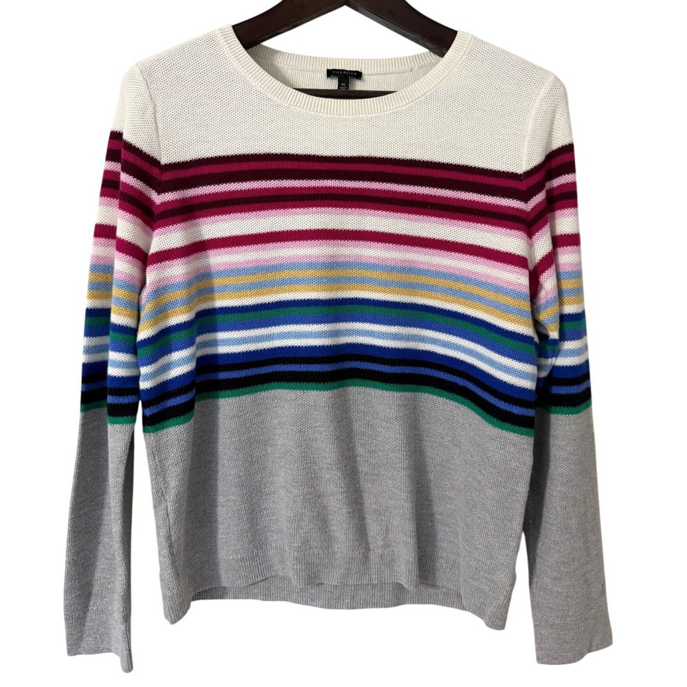 Talbots Striped Crew Neck Sweater Womens XL‎ Cotton Cashmere Blend Multicolor